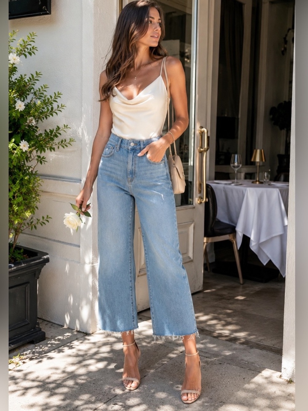 Hudson Rosalie High Rise Wide Leg Crop Denim Blue Jeans Raw Frayed Hem Size 28